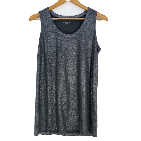 NWOT Eileen Fisher 100% Linen Jersey Gray Metallic Scoop Neck Tank size XS - Picture 1 of 5